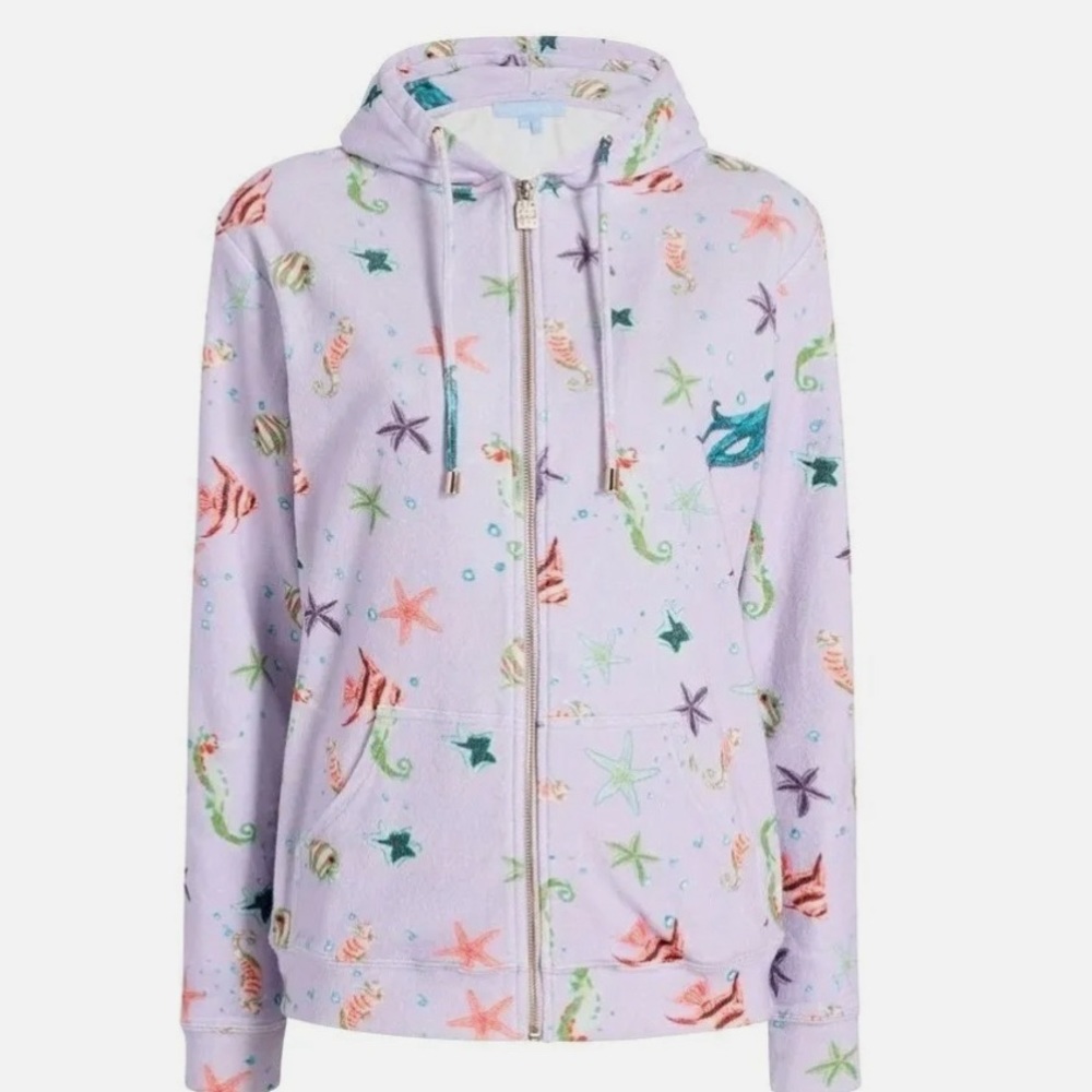 HHH - XS Hooded Terry Cloth Allie Zip Up - Purple Sea Creatures